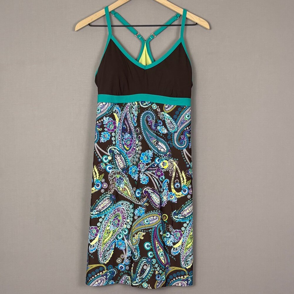 Athleta Paisley Athletic Dress Built-In Bra Shelf Racerback Activewear Dress Med